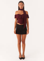 Trinity Chiffon Scarf Top - Deep Maroon