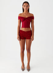 Trixie Twist Off Shoulder Top - Maroon