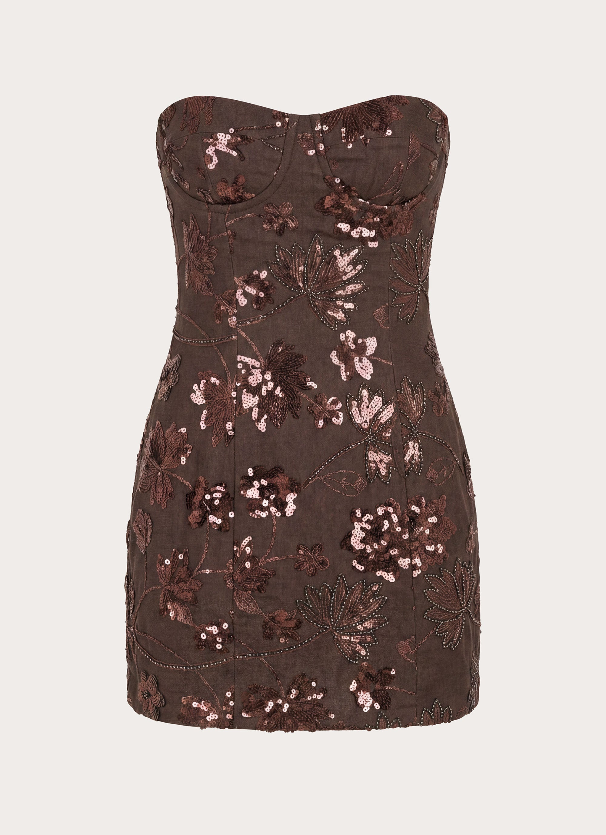 Akima Bustier Sequin Mini Dress - Chocolate