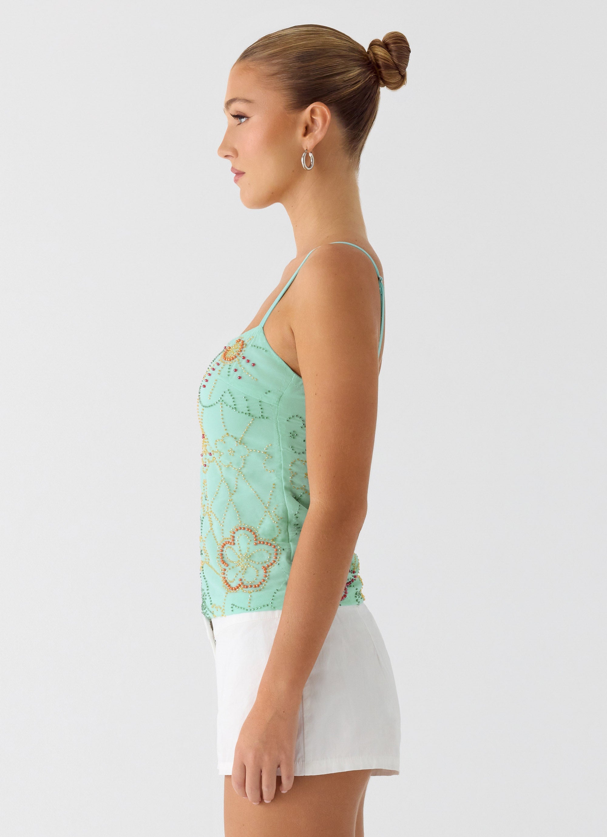 Be Alright Beaded Top - Turquoise