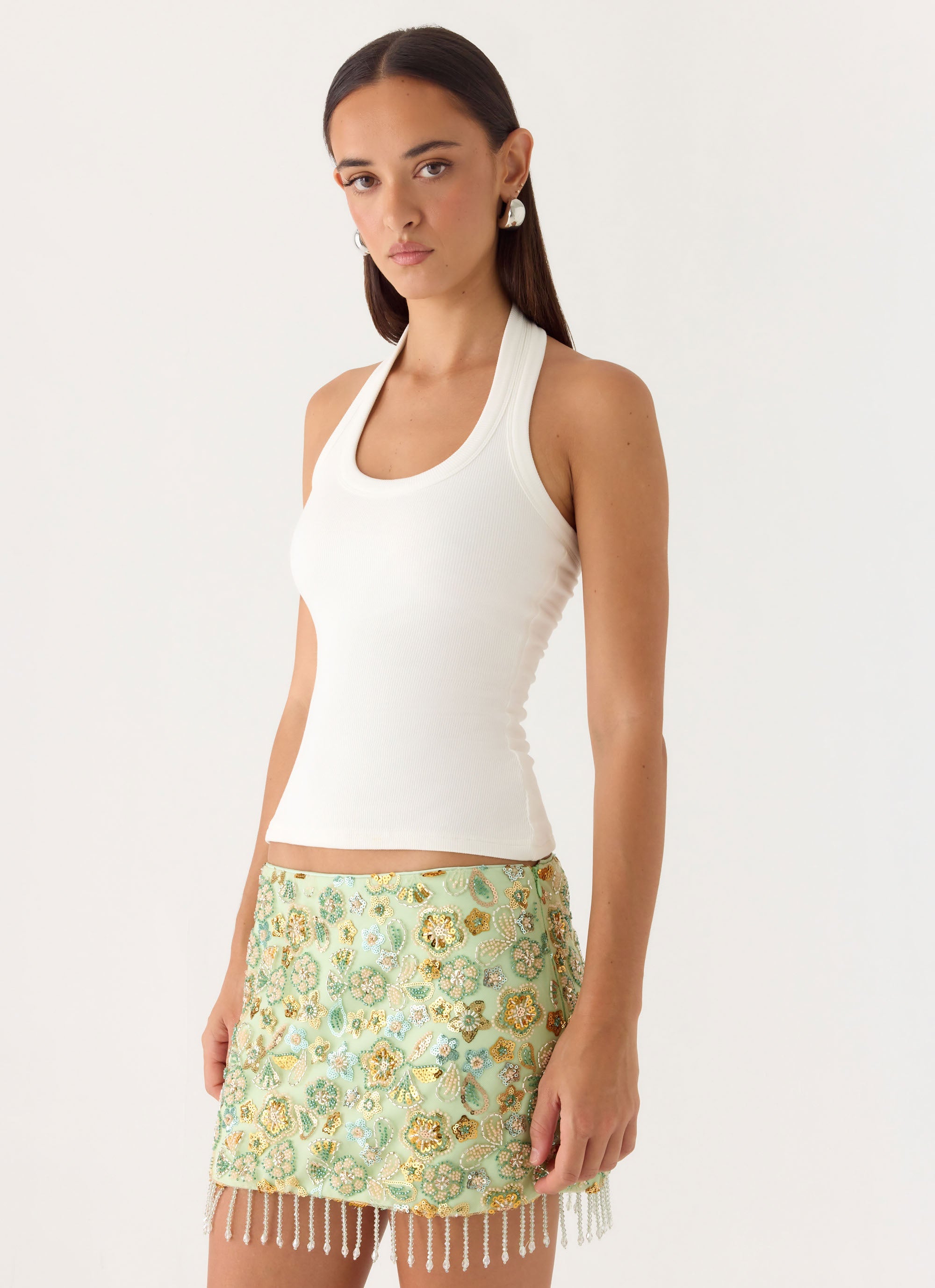 Bliss Beaded Mini Skirt - Lime