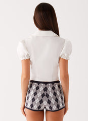 Cheyanne Knit Mini Shorts - Diamond Navy
