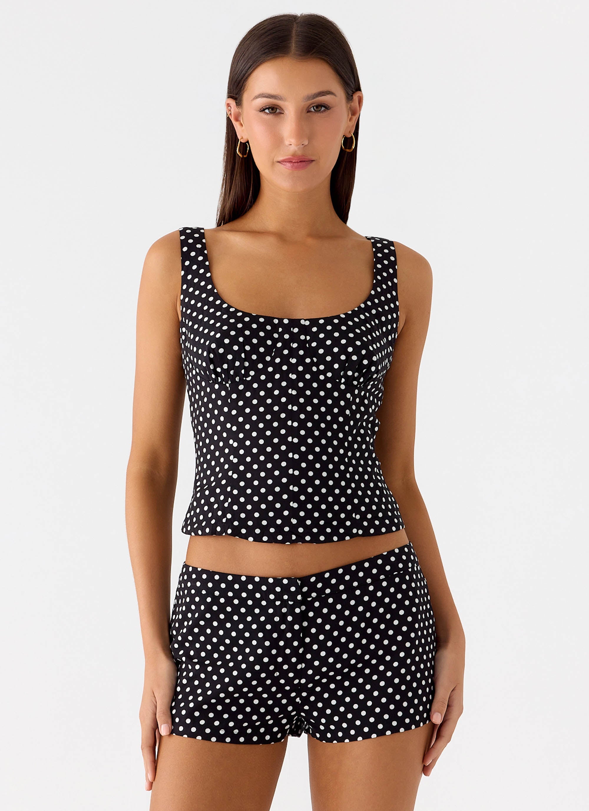 Coastline Cotton Micro Mini Shorts - Black Polkadot