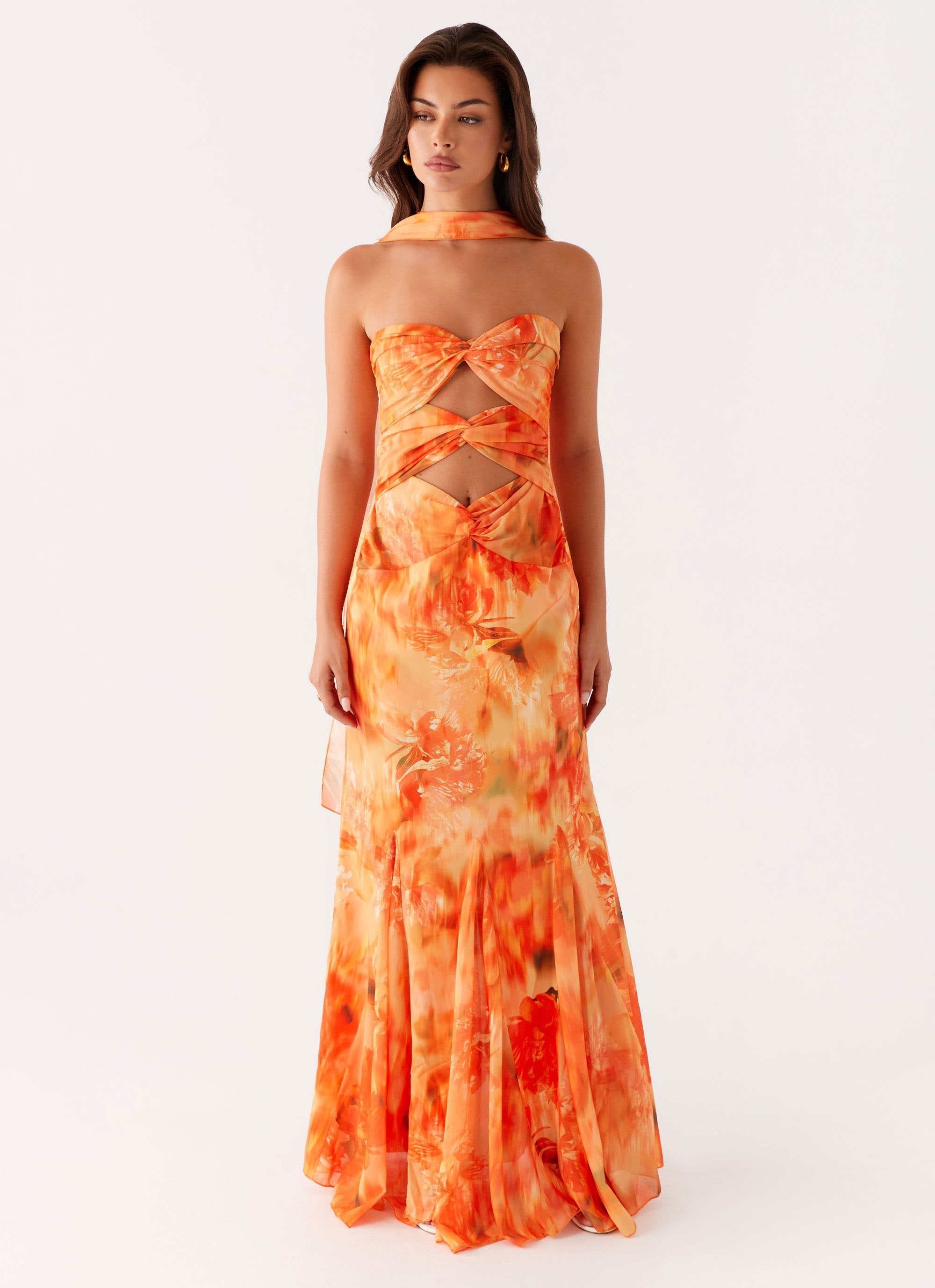Melrose Satin Chiffon Maxi Dress - Sunset Floral