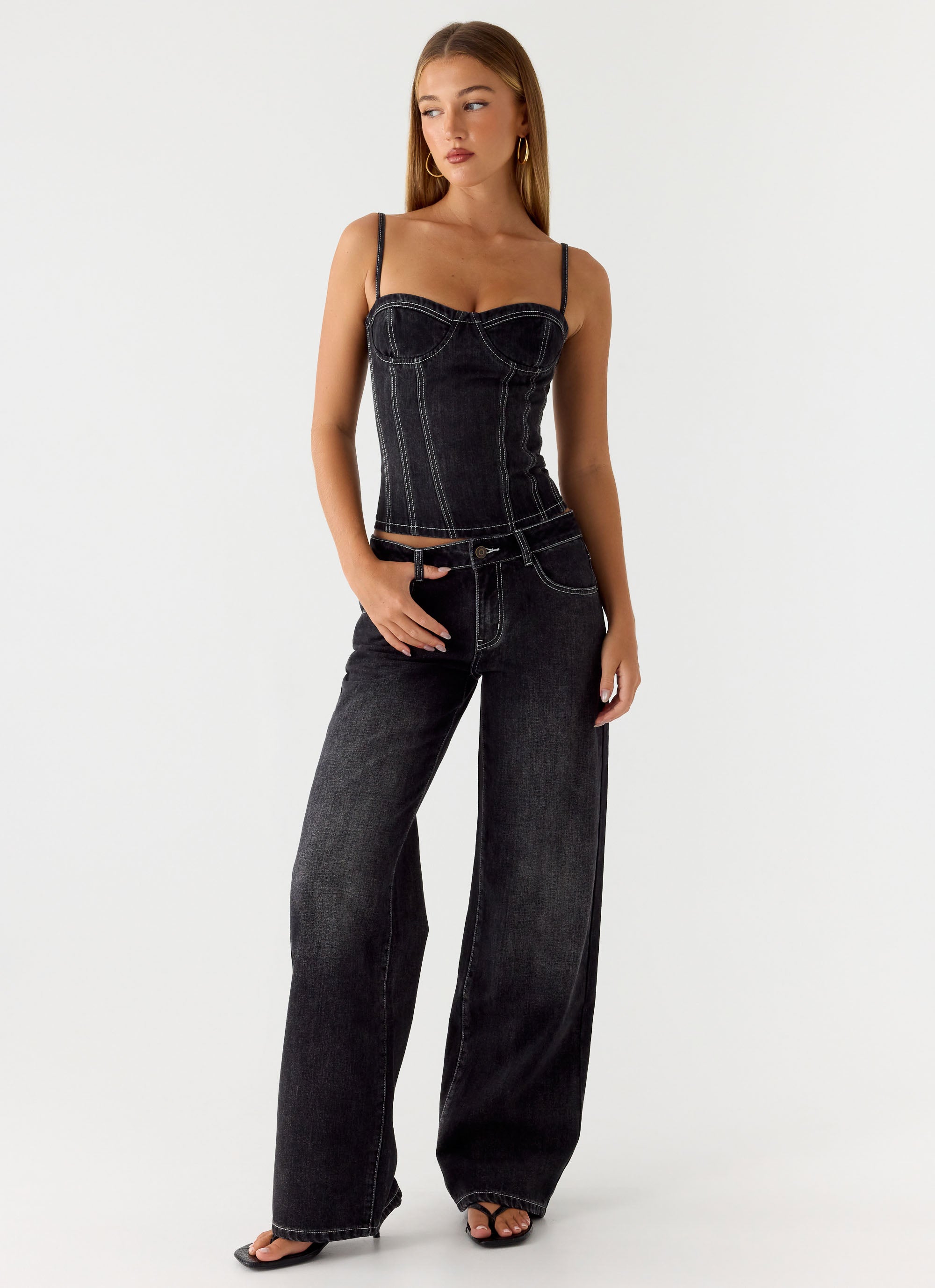 Nathan Super Low Rise Denim Jeans - Washed Black