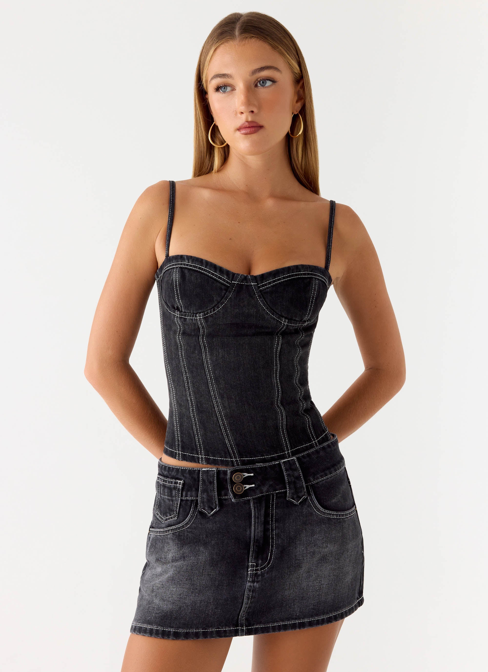 Nathan Super Low Rise Denim Mini Skirt - Washed Black