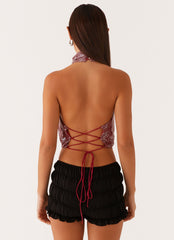 Nora Sequin Cowl Top - Red