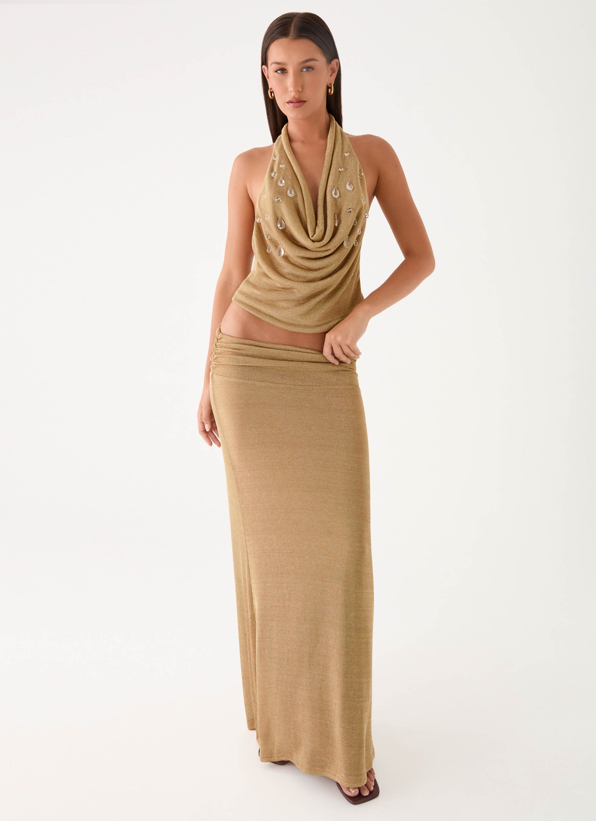 Olyssia Shimmer Maxi Skirt - Shimmer Gold