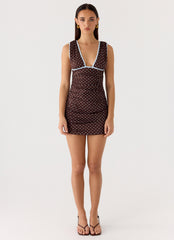 Options Mini Dress - Chocolate Blue Dot