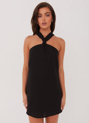 Keira Linen Micro Mini Dress - Black
