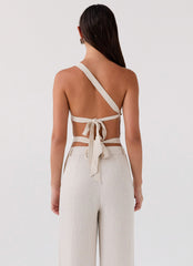 Olsen Linen One Shoulder Top - Oatmeal