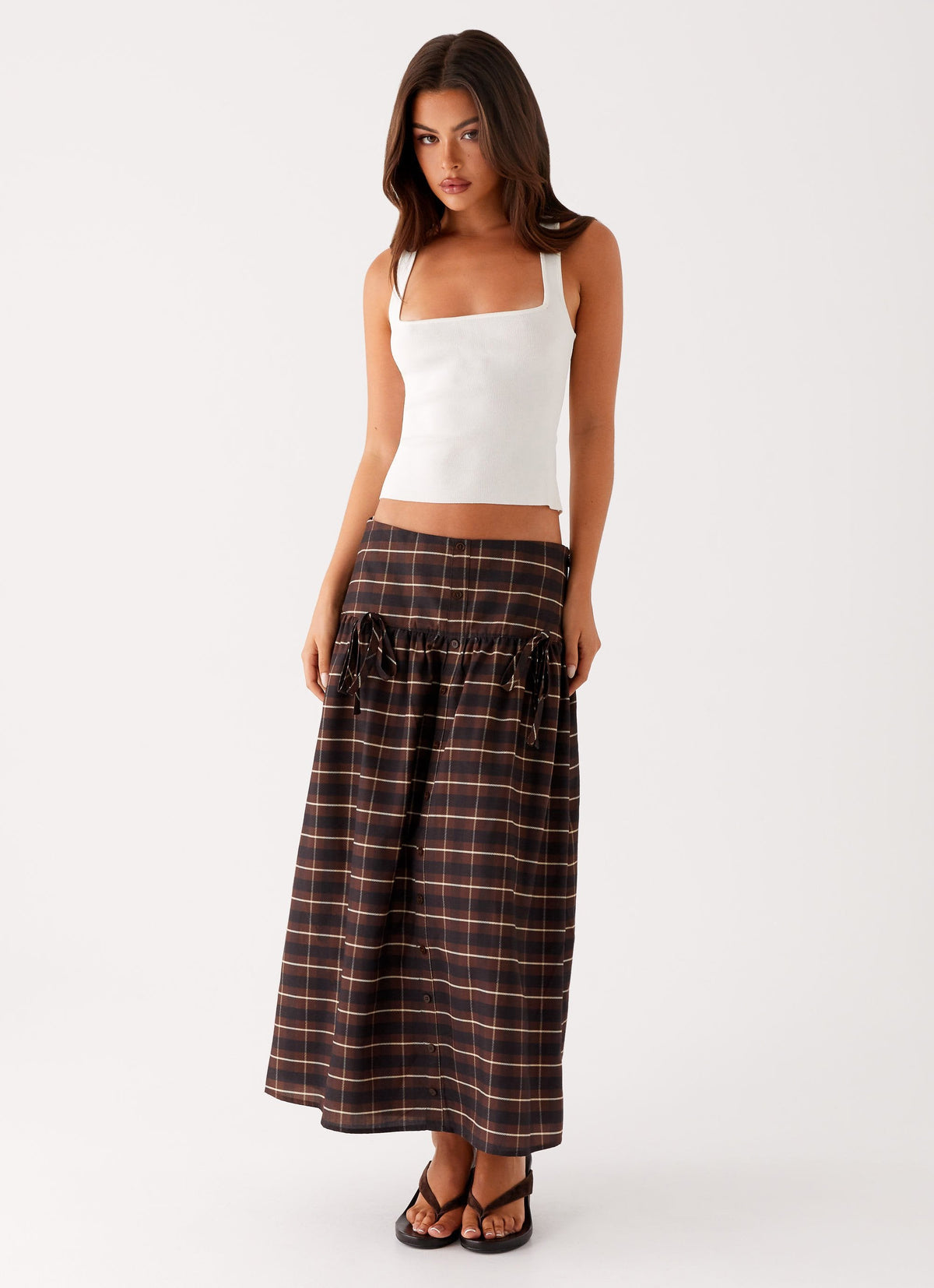 Quiet Places Cotton Midi Skirt - Chocolate Check