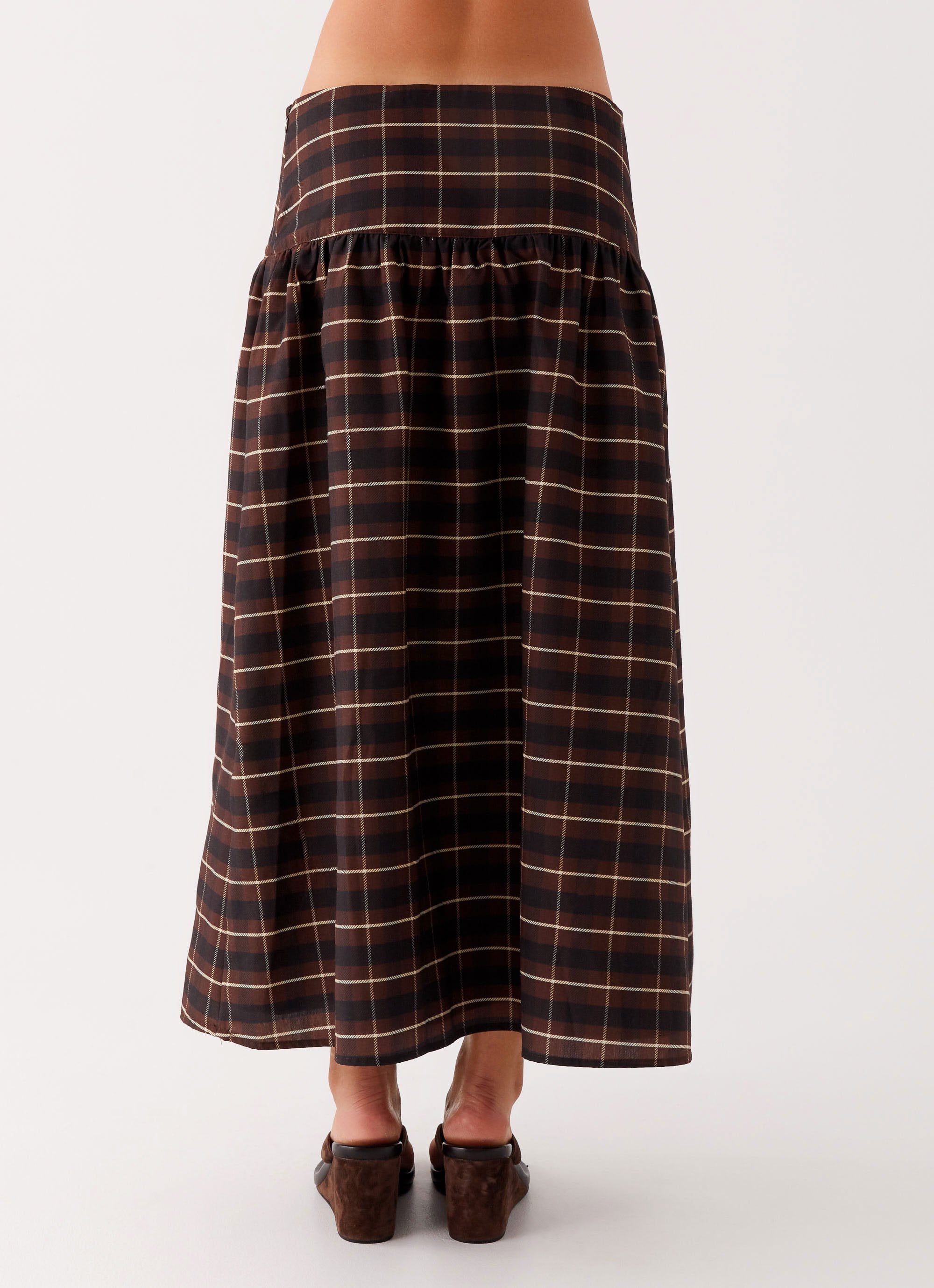 Quiet Places Cotton Midi Skirt - Chocolate Check
