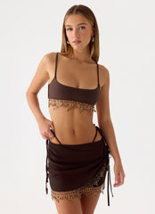 Sahana Beaded Mini Skirt - Chocolate