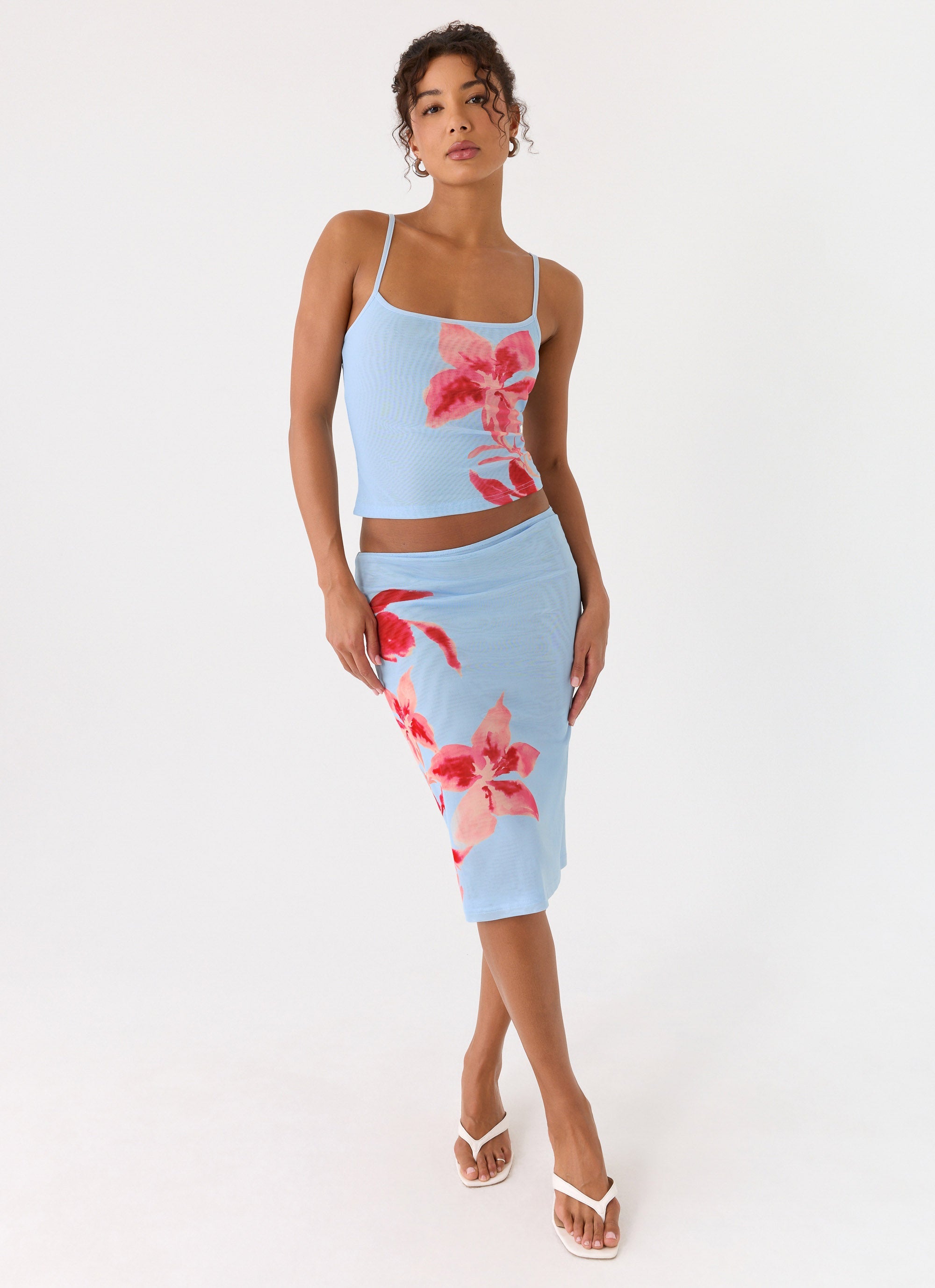 Tamia Midi Skirt - Blue Petal