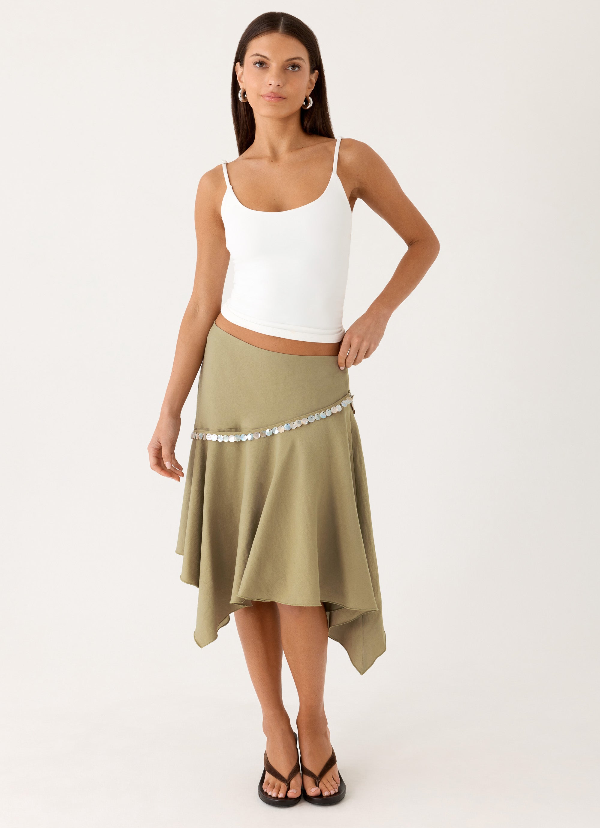 Zafira Midi Skirt - Pale Olive